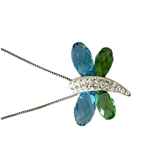 Sterling Silver AU 925 BIG Swarovski® Element green blue Butterfly Necklace - Picture 2 of 9